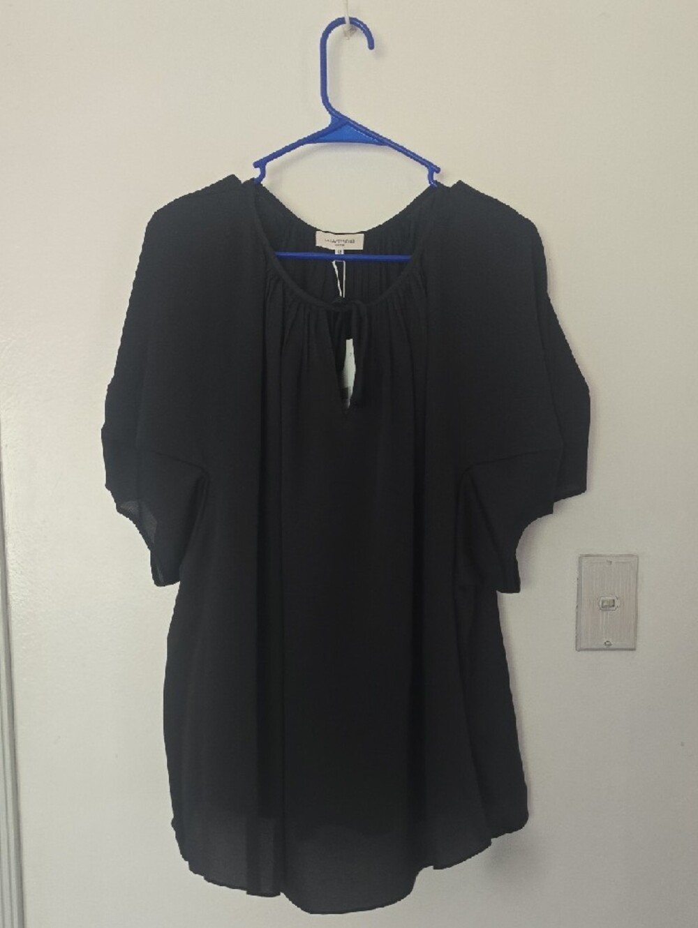 Lafayette 148 New York Black Pleated Neck Blouse